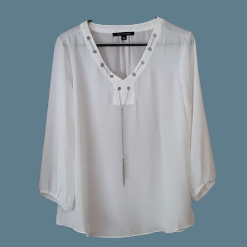 ZAC & RACHEL Semi Sheer Chiffon Blouse Size Medium Chain Grommet White